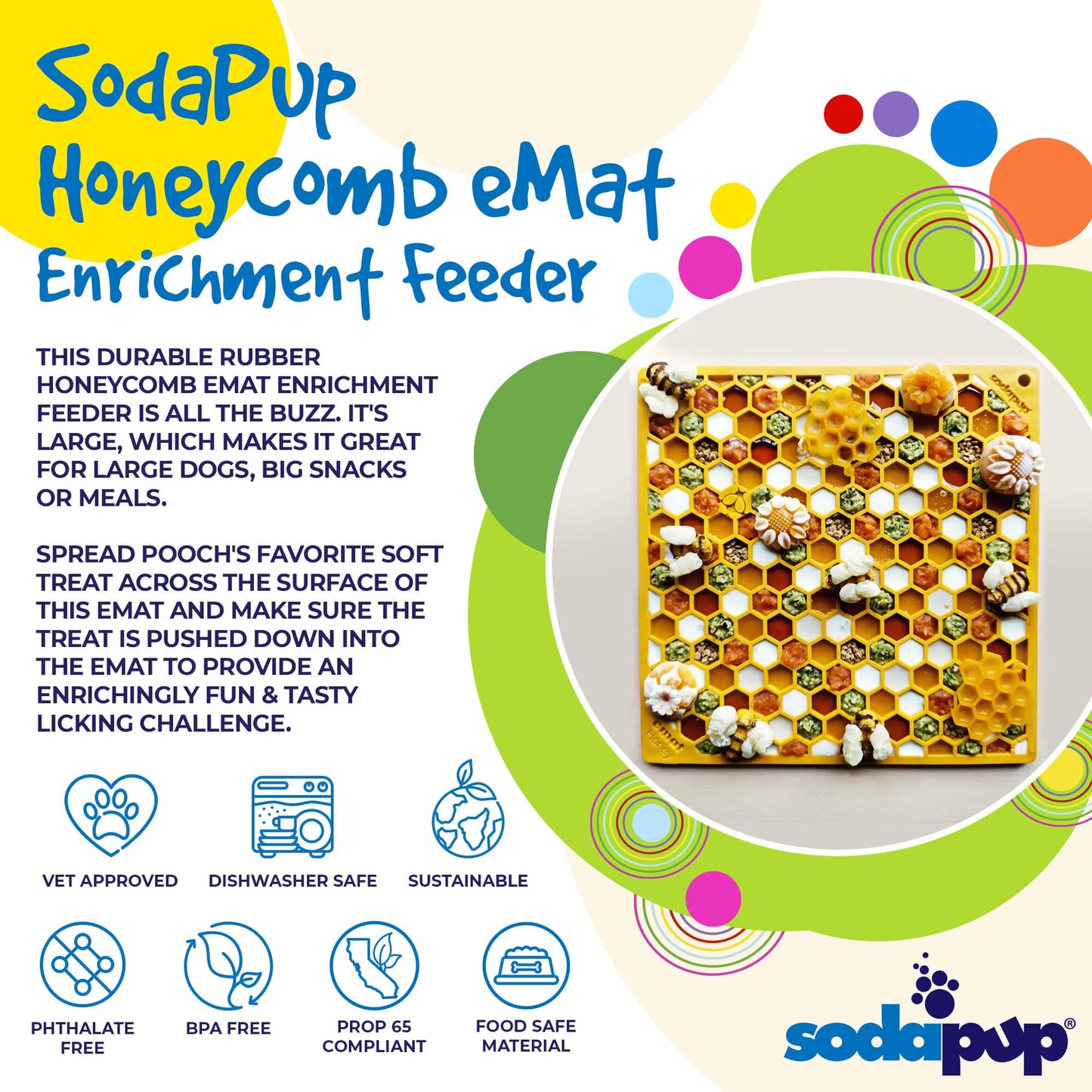 Honeycomb Design Emat Enrichment Licking Mat - Yellow - Larg