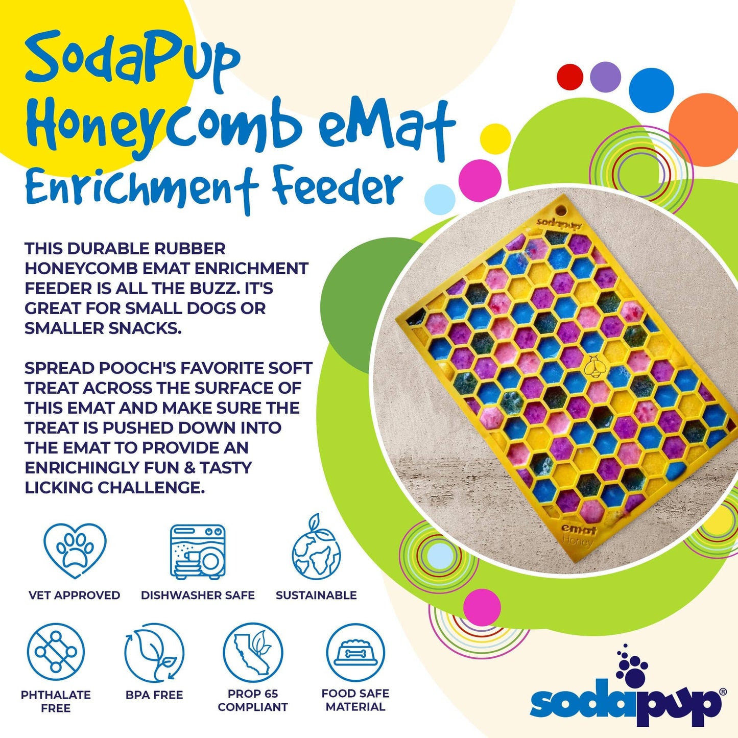 Honeycomb Design Emat Enrichment Licking Mat - Yellow - Larg