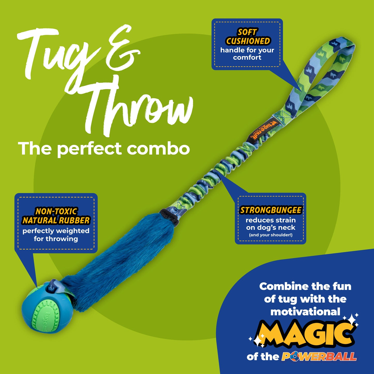 Fauxtastic PowerBall Bungee | Strong Dog Toys | Tug-E-Nuff